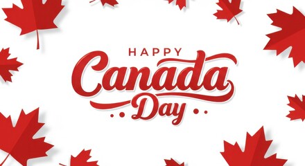 Happy Canada day with maple leaves isolated on white background