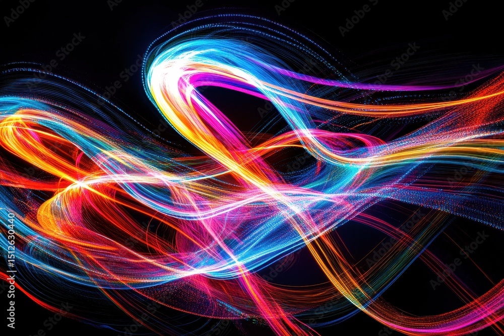 Poster dynamic neon color glowing lines create an abstract and vibrant background illustrating motion and e