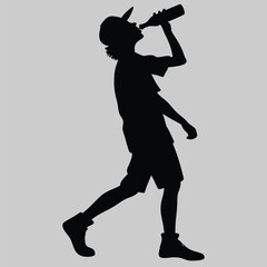 a person sipping from a bottle silhouette vector design art and illustration