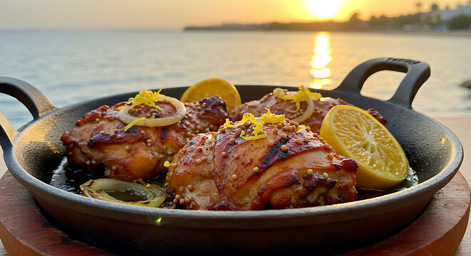 Senegalese Yassa Poulet Caramelized chicken - charred onions and lemon confit clinging to meat 