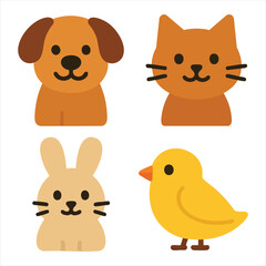 Obraz premium Cute Cartoon Animals Dog, Cat, Rabbit, and Bird