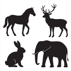 Silhouettes of a Horse, Deer, Rabbit, and Elephant