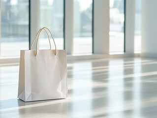 Blank White Paper Shopping Bag Mockup on Clean Floor
