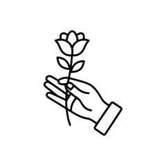 Outline icon of hand holding a flower
