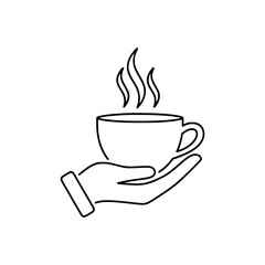 Outline icon of hand holding a coffee cup
