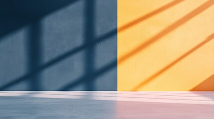 Blue and Yellow Textured Walls with Sunlight Shadows