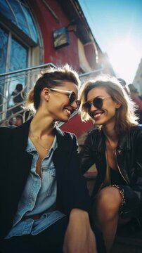 relationship lgtbq lesbian couple stylo fashion cool modern designer on the street