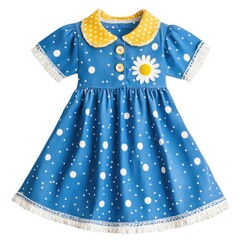 Adorable blue polka dot baby girl dress isolated on white background