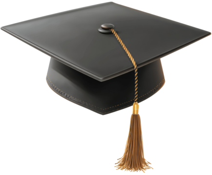 Graduation cap and tassel for academic achievements, cut out transparent