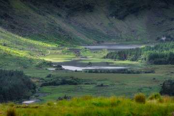 This stunning mountain Black Valley features clear lakes surrounded by lush greenery, creating a paradise for nature lovers and photographers seeking beauty, Kerry, Ireland