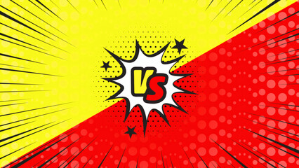 Pop art style illustration featuring bold "VS" letters on colorful background