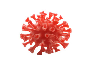 Fototapeta premium Microscopic Menace: An isolated rendering of a crimson coronavirus particle, representing the invisible threat in a medical and scientific context.