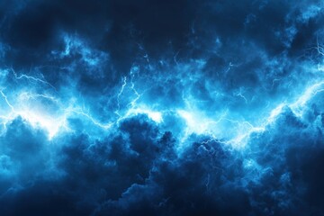 Fototapeta premium Realistic thunder light with vibrant blue smoke cloud illuminating a dramatic sky during an intense stormy night scene over a dark horizon