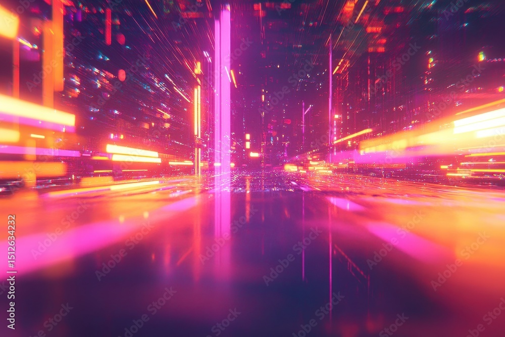 Poster colorful light trails intersecting in a vibrant urban landscape create a sense of dynamic movement a