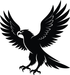  Title (passage format, comma-separated):
Eagle flying silhouette, bird in flight vector, soaring eagle icon, wildlife symbol graphic, minimal black design
