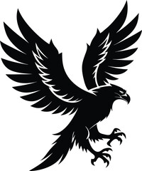  Title (passage format, comma-separated):
Eagle flying silhouette, bird in flight vector, soaring eagle icon, wildlife symbol graphic, minimal black design
