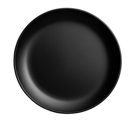 Plate with smooth black surface reflecting soft light at the edges highlighting its curvature