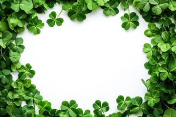 Fototapeta premium Vibrant green shamrock border frame adds charm to celebrations and decorations for St. Patrick's Day or spring-themed events while creating a refreshing atmosphere for gatherings