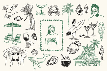 La Dolce Vita vector doodle collection. Coastal lifestyle. Mediterranean life. Italian summer doodles.