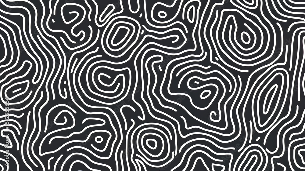 Poster black and white image of a pattern of lines. the lines are curved and appear to be in a zigzag patte