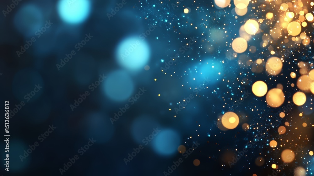 Poster Blue and gold background with a lot of small circles. The circles are of different sizes and colors