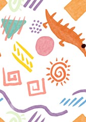 Abstract seamless pattern hand drawn painted figures.