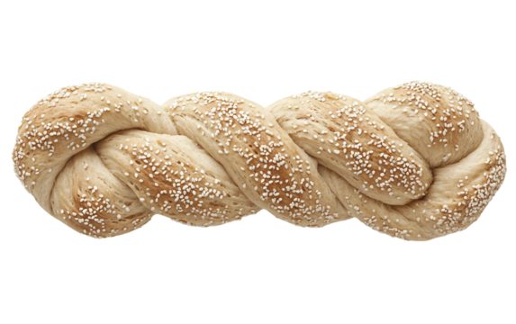 Traditional Jewish challah bread braided with sesame seeds and golden crust for festive meals isolated on transparent background PNG