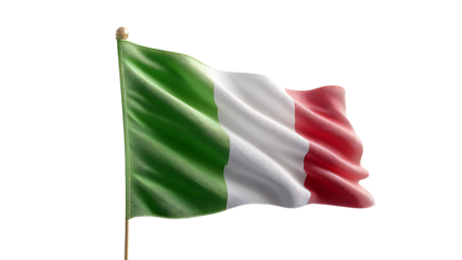 Italian flag waving in the wind isolated on transparent background, a symbol of national pride and identity