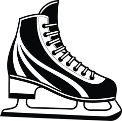 Ice skate silhouette, winter sports shoe, skating boot icon, black vector illustration, cold season activity graphic
