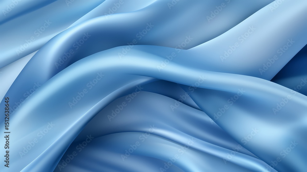 Poster Blue fabric with a wave pattern. The fabric is flowing and has a smooth texture