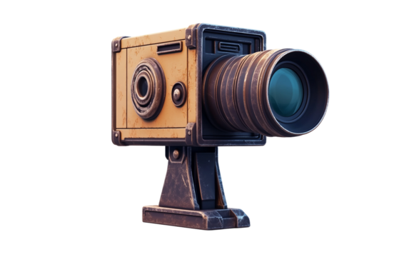 Video camera emoji in a classic film camera style with retro design elements isolated on transparent background PNG