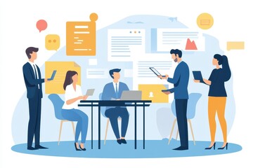 Engaging stakeholders in a collaborative communication meeting at a modern office space with diverse professionals sharing insights and ideas