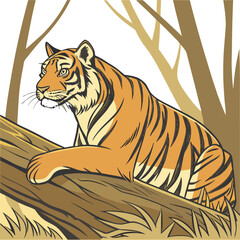 Resting Bengal Tiger on Wooden Log  Wildlife Photography Focus

