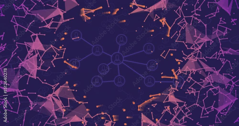 Aufkleber upon soft nodes appearing pink meshes orange trails converging into hub-spoke network showing links
