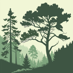 Obraz premium vector-forest-background---dense-pine-trees--flat