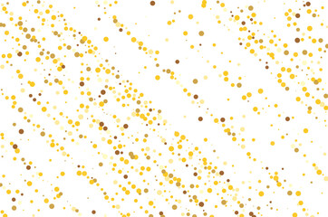 Abstract vector illustration featuring scattered yellow and brown dots, confetti on a white background. The composition includes random patterns and varying sizes, creating a dynamic visual effect.