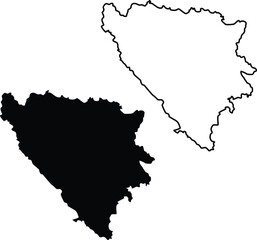 Map of Bosnia and Herzegovina Silhouette Flat and Outline Design