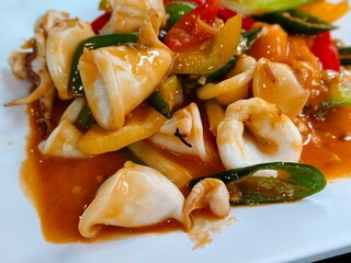 Fried squids with salted egg sauce