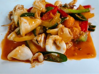 Fried squids with salted egg sauce