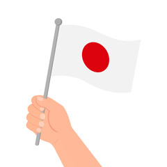 Human Hand Holding Flag of Japan Country, Isolated On White Background. Vector Illustration