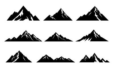 Black Mountains Silhouettes Set, Isolated On White Background. Vector Illustration