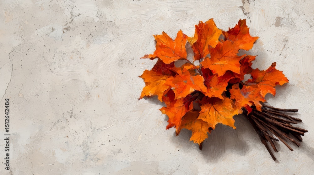 Poster bunch of orange leaves are arranged in a vase. the leaves are arranged in a way that they look like 