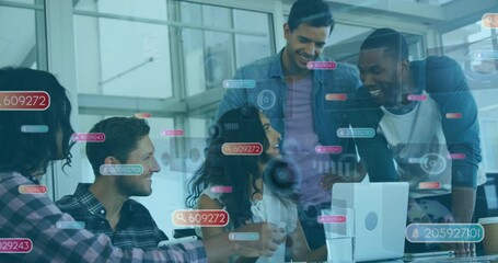 Upon colleague gesturing in business meeting, team engaging with floating AR data for analysis - Powered by Adobe