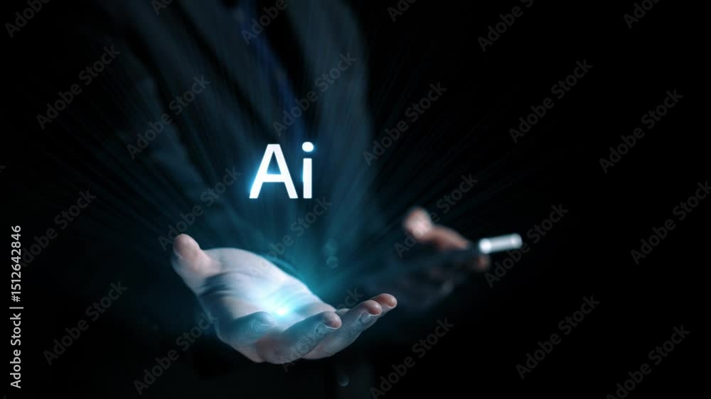 Poster human interact with ai artificial intelligence virtual assistant chatbot in concept of ai artificial