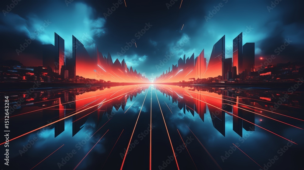Poster cityscape with a long road in the middle and buildings on either side. the sky is cloudy and the bui