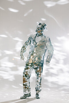 Fototapeta Mirror dancer performing in sparkling suit and hat