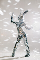Mirror dancer performing in a bunny costume