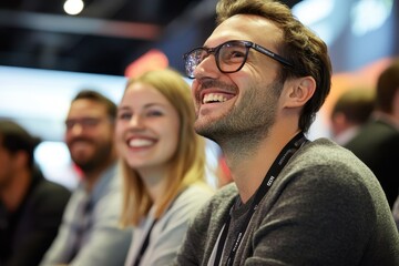 Exciting interaction among friends at an event brings laughter and joy during a lively moment of connection