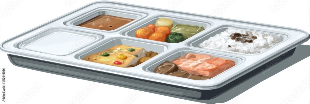 Poster frozen dinner tray design with meal compartments featuring an open layout showcasing various food it