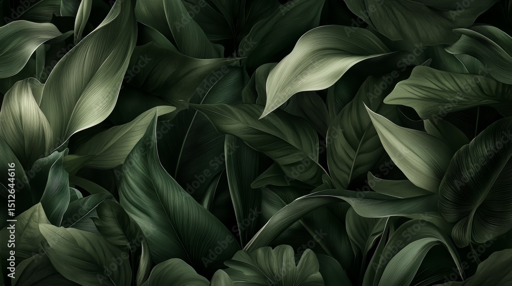 Poster close up of green leaves with a mood of serenity and calmness. the leaves are arranged in a way that